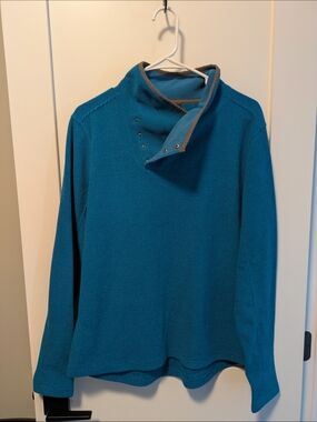 White Sierra Teal Snap-Accent Turtleneck Pullover